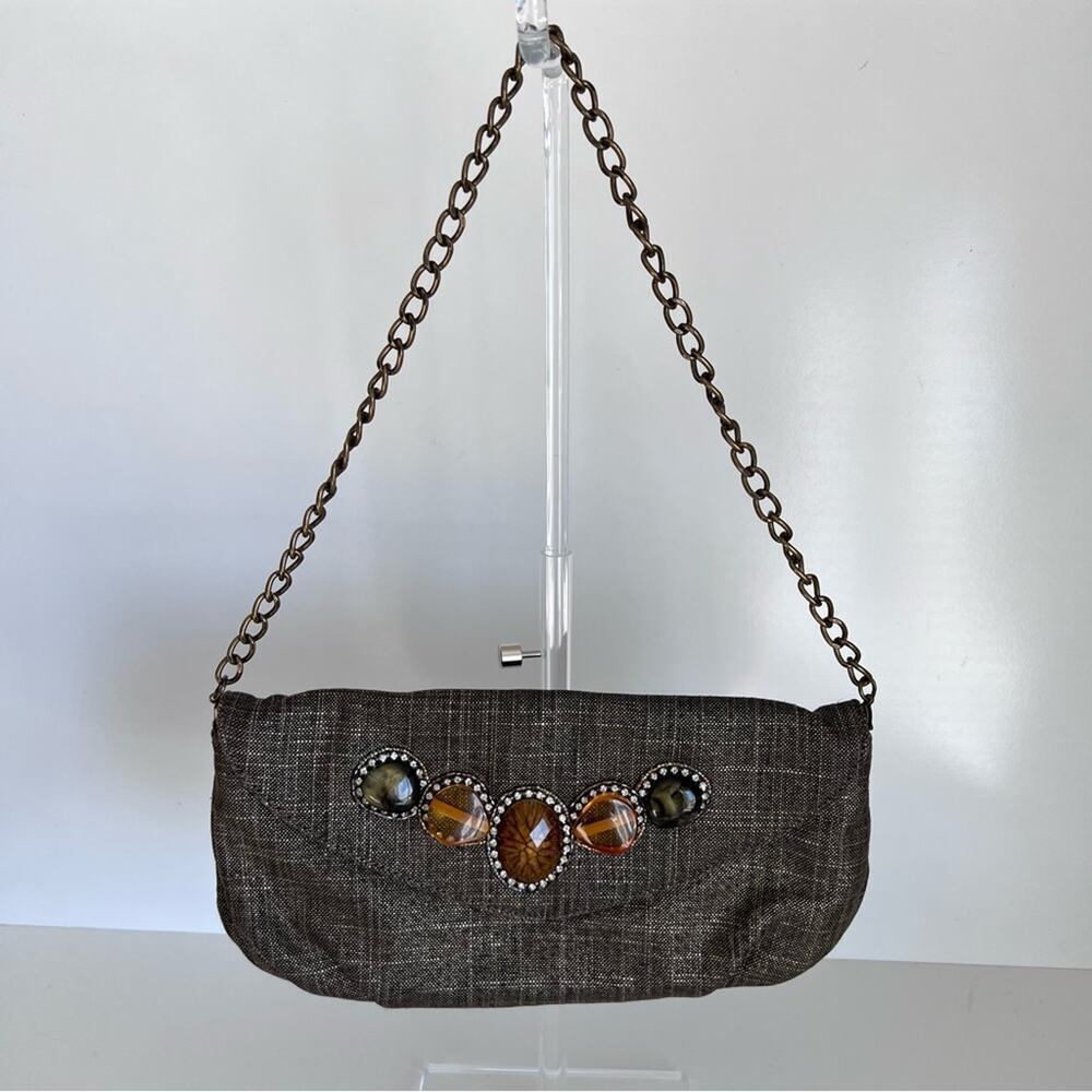Chico’s Embellished Linen Foldover Clutch‎ bag